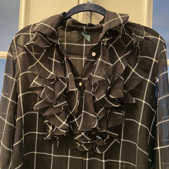 Lauren Ralph Lauren Black and White Checkered Blouse - Picture 4 of 8